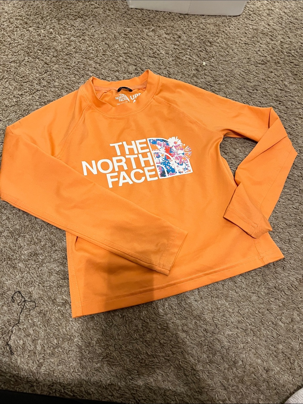 The North Face Kids Orange Long-Sleeve Logo Tee with Floral Accent